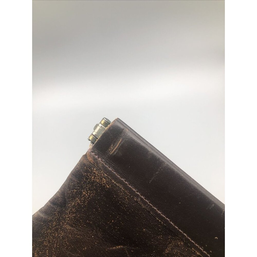 Vintage Dark Brown Genuine Leather Clutch Bag Purse Open Hinge - Picture 3 of 8